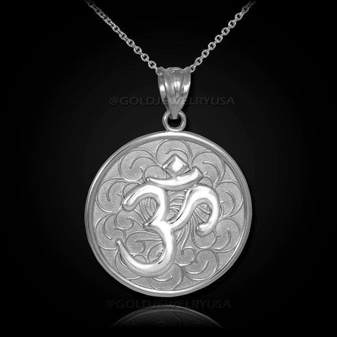 White Gold Om Medallion Pendant Necklace