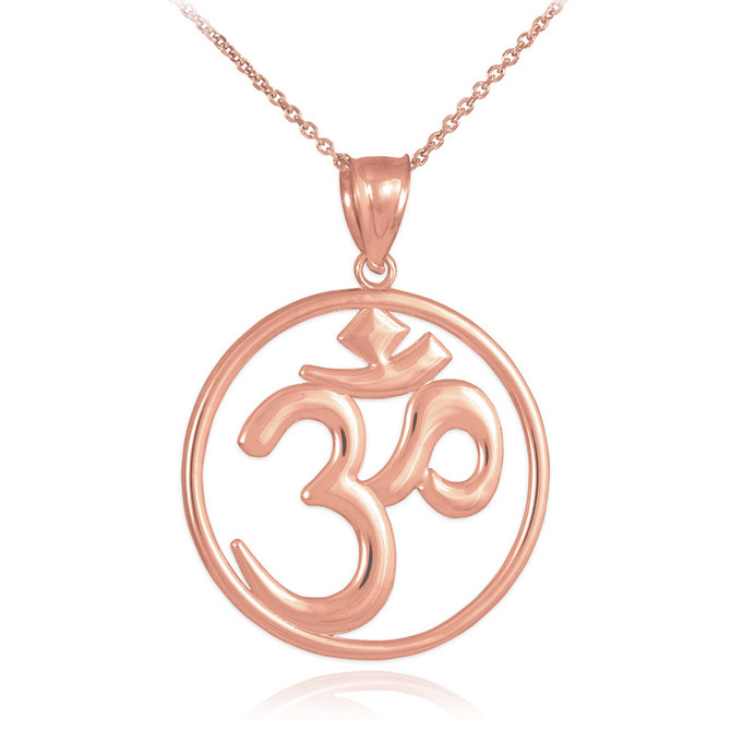 Rose Gold Om Open Medallion Pendant Necklace