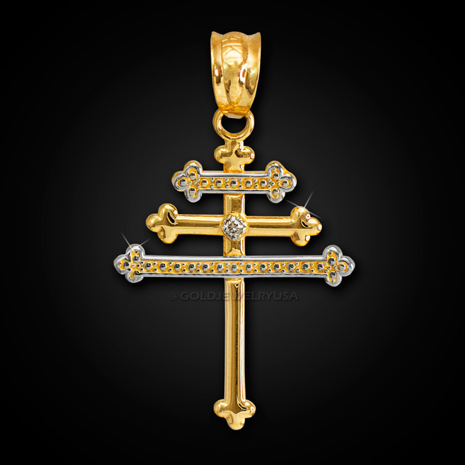 Gold Diamond Maronite Aramaic Cross
