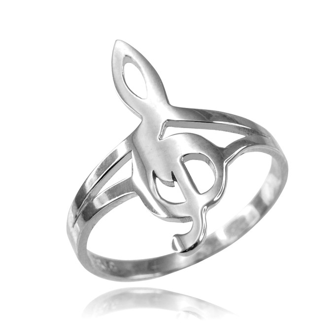 White Gold G-Clef Treble Music Note Ring
