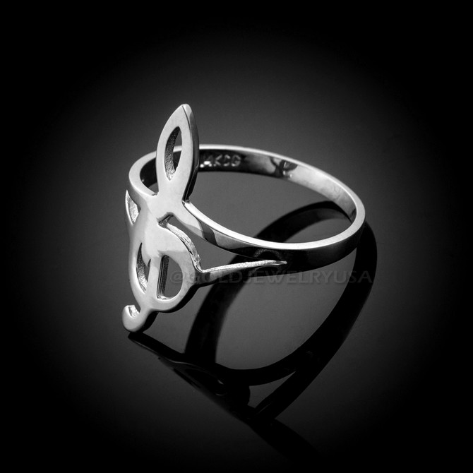 White Gold G-Clef Treble Music Note Ring