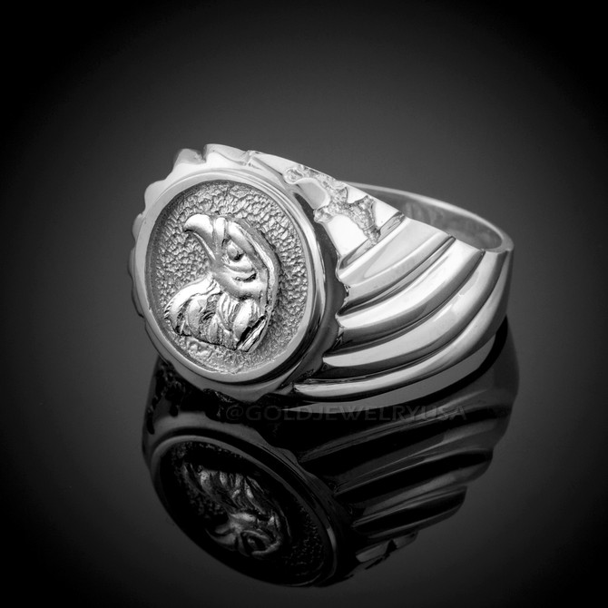 White Gold Eagle Head Men's Ring