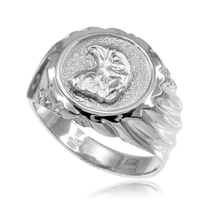 White Gold Eagle Head Men's Ring