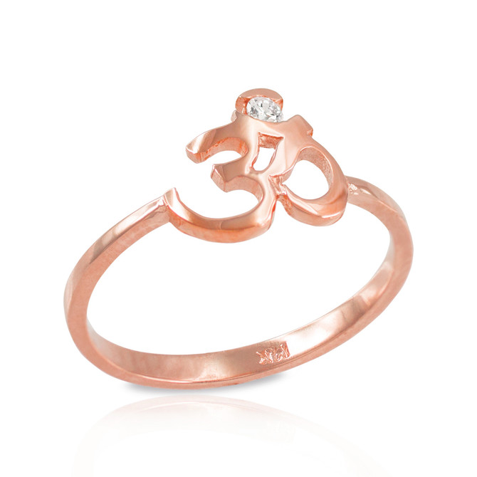 Dainty Rose Gold Om Diamond Ring