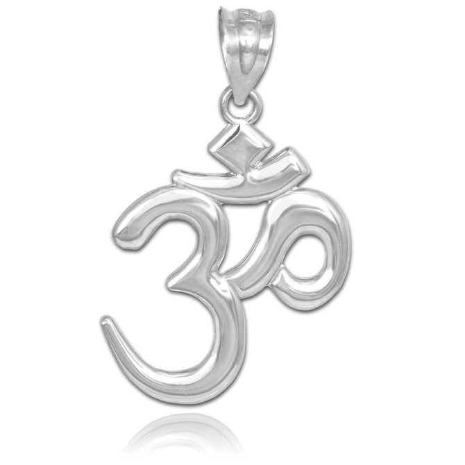 Solid White Gold Om Pendant Necklace
