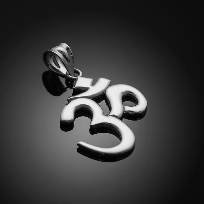 Solid White Gold Om Pendant Necklace