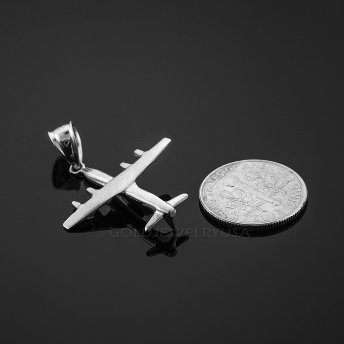 White Gold 3D Airplane Pendant