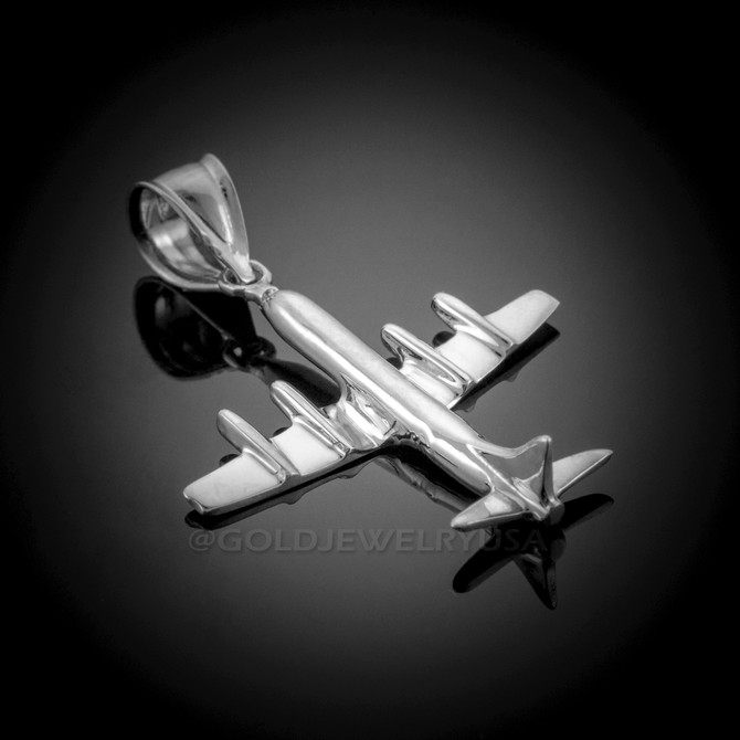 White Gold 3D Airplane Pendant