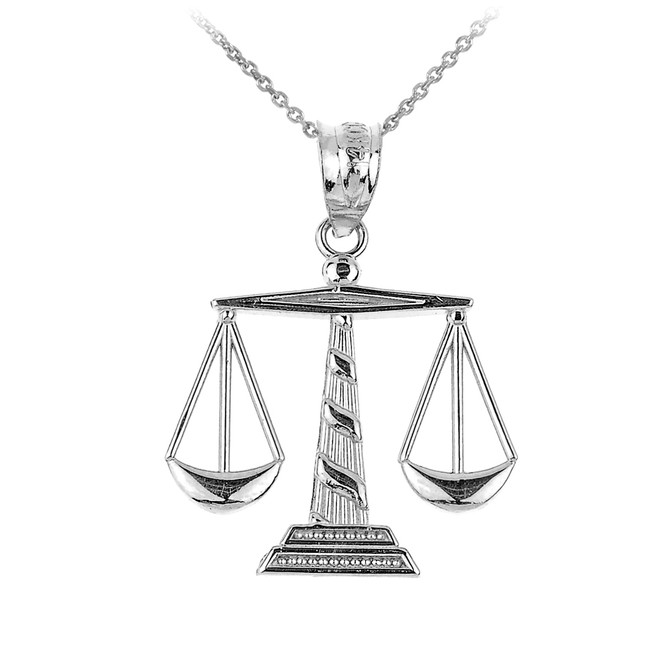 White Gold Scales of Justice Pendant Necklace