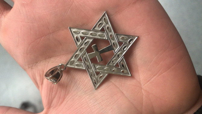 White Gold Star of David Cross Large Pendant