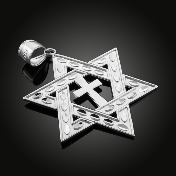 White Gold Star of David Cross Large Pendant
