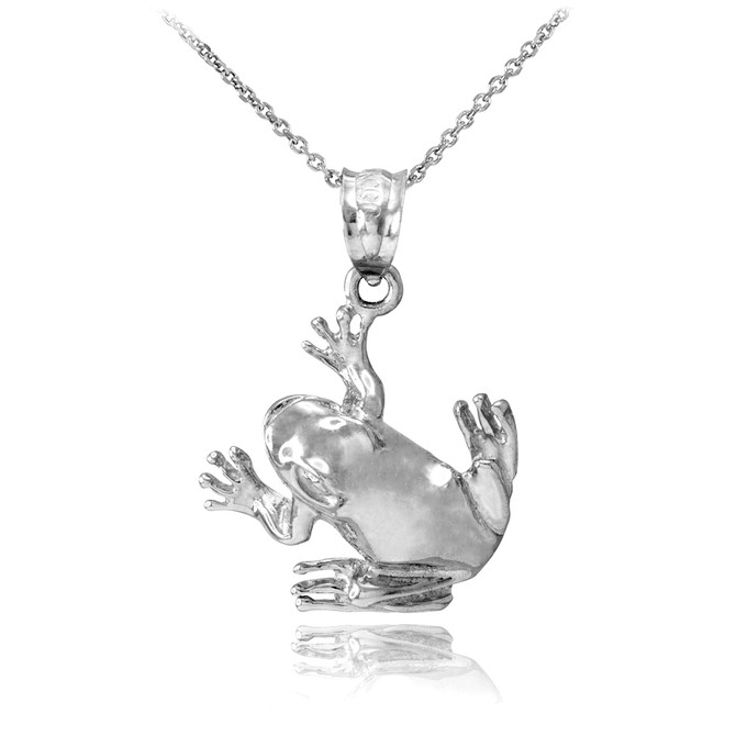 Solid White Gold Frog Charm Necklace