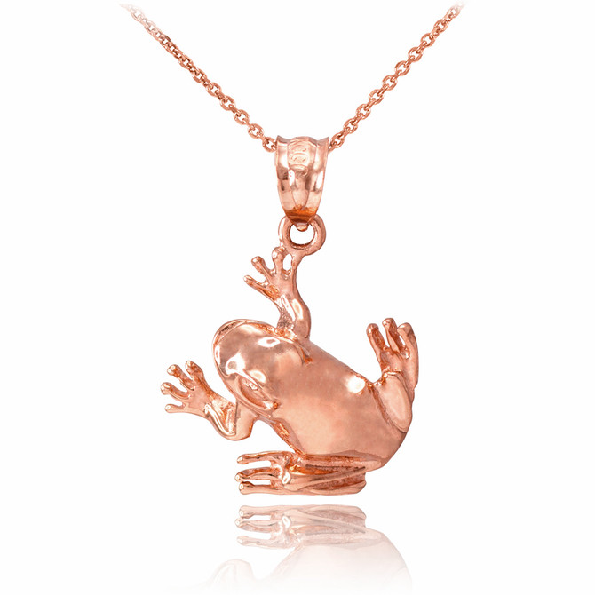 Solid Rose Gold Frog Charm Necklace