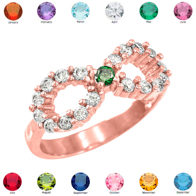 Solid Gold Infinity Birthstone CZ Ring