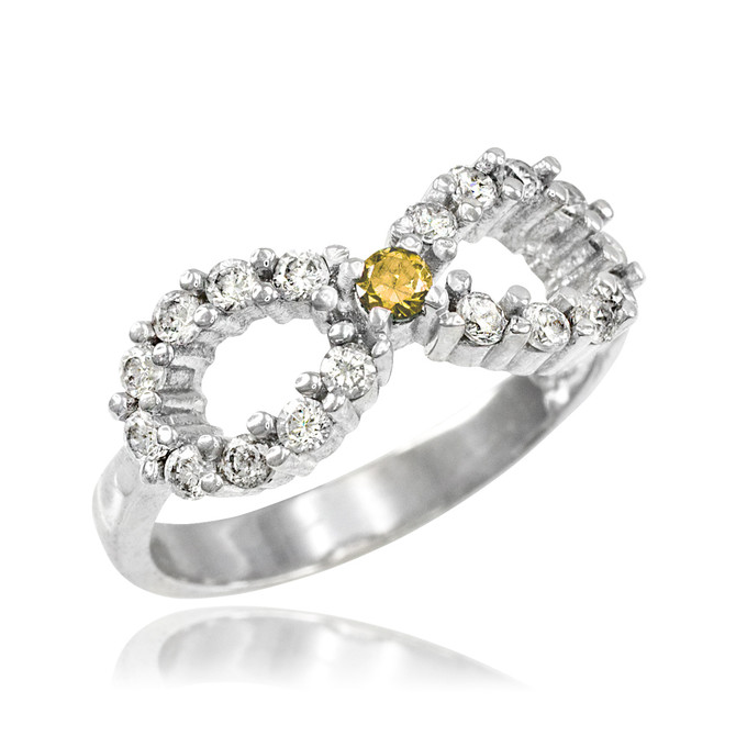 white gold yellow citrine cz infinity ring
