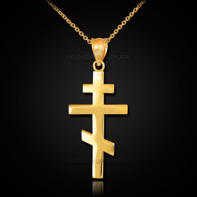 Gold Plain Russian Orthodox Cross Pendant Necklace