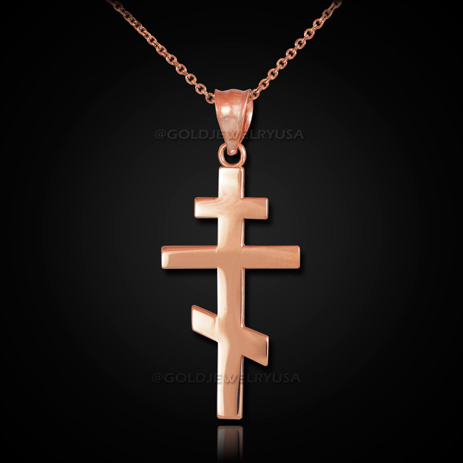 Rose Gold Plain Russian Orthodox Cross Pendant Necklace
