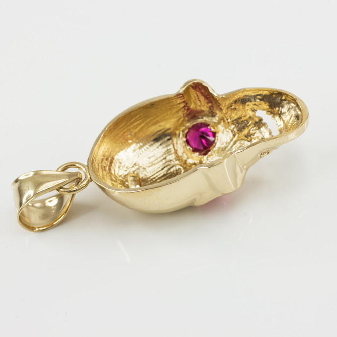 Gold Skull Pendant with Red CZ Eyes