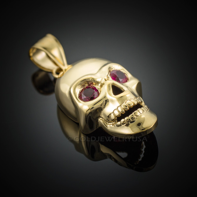 Gold Skull Pendant with Red CZ Eyes