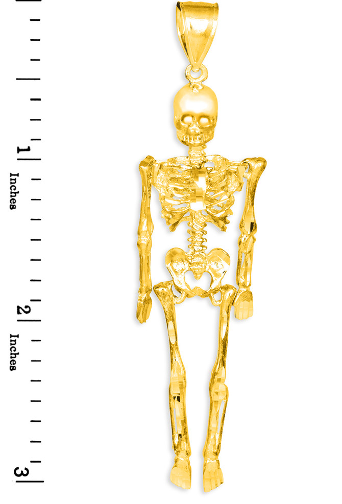 Diamond-Cut Gold 3D Skeleton Dangle Pendant