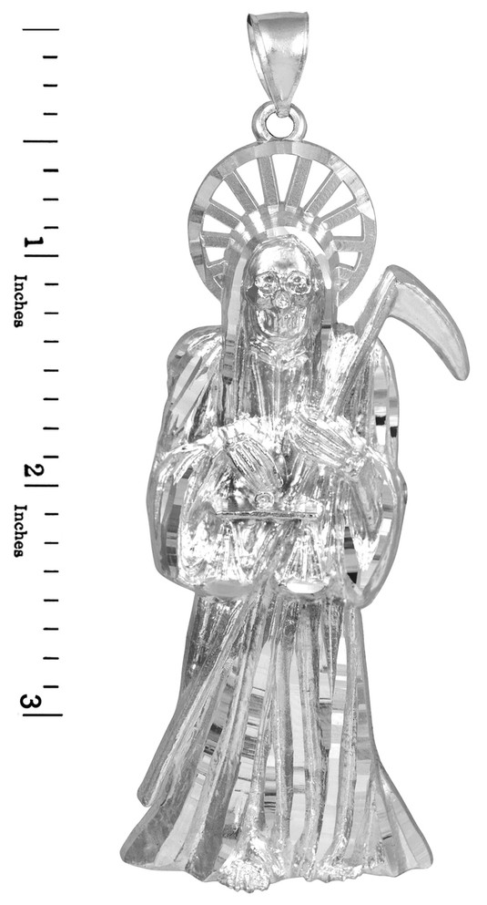 White Gold Santa Muerte Large Pendant