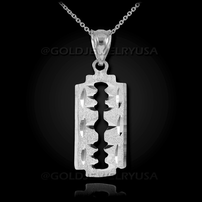 White Gold Razor Blade Pendant Necklace