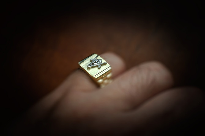 Mens Gold Masonic Watchband Ring