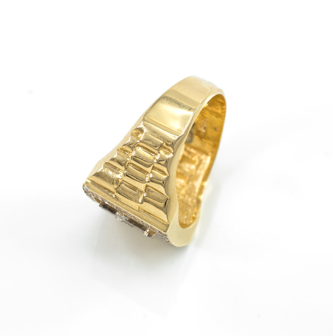 Gold Masonic Square CZ Mens Watchband Ring