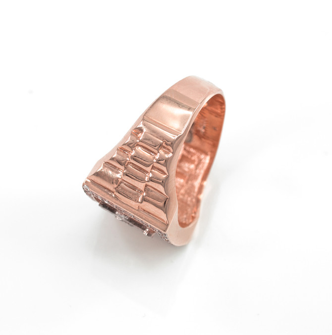 Rose Gold Masonic Square CZ Mens Watchband Ring