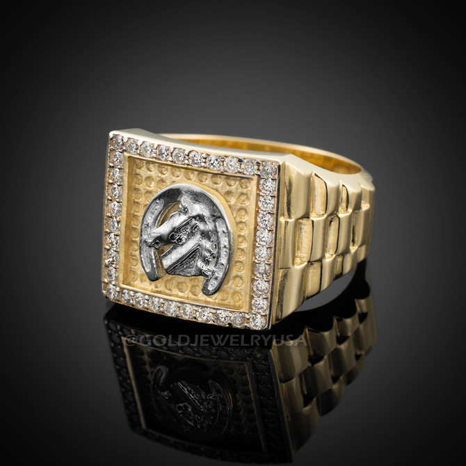 Gold Horseshoe Men's CZ Ring.