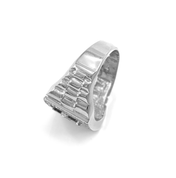 White Gold Lucky Horseshoe Square CZ Mens Watchband Ring