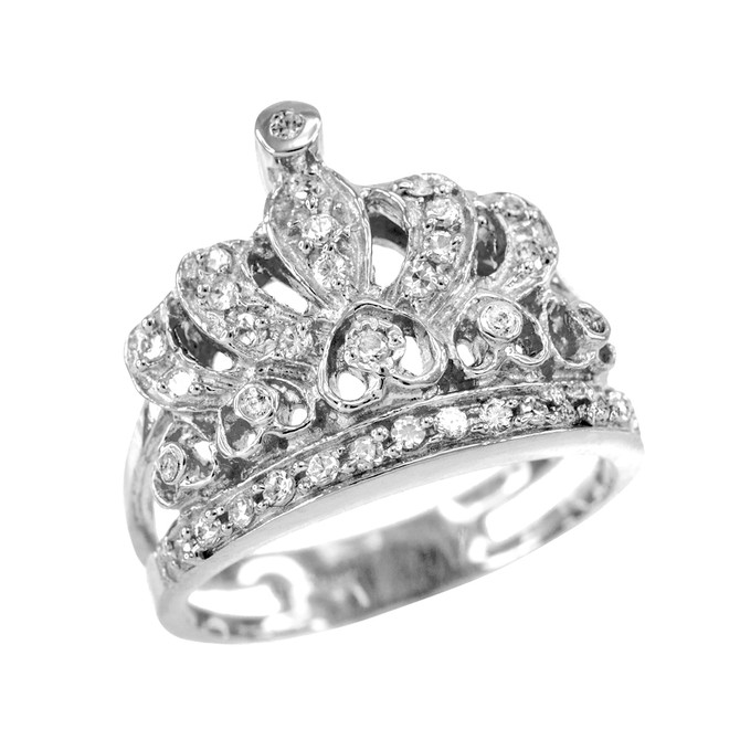 White Gold Quinceanera CZ Crown Ring