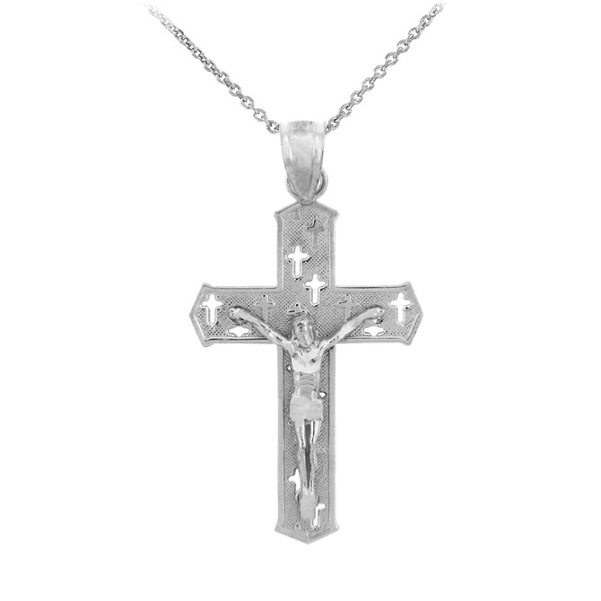 White Gold Crucifix Cross Pendant Necklace
