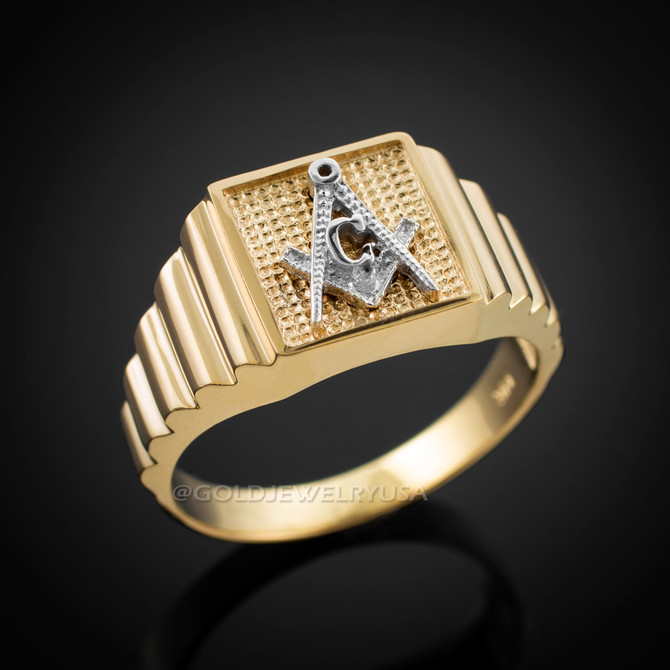 Gold Masonic Square Mens Ring