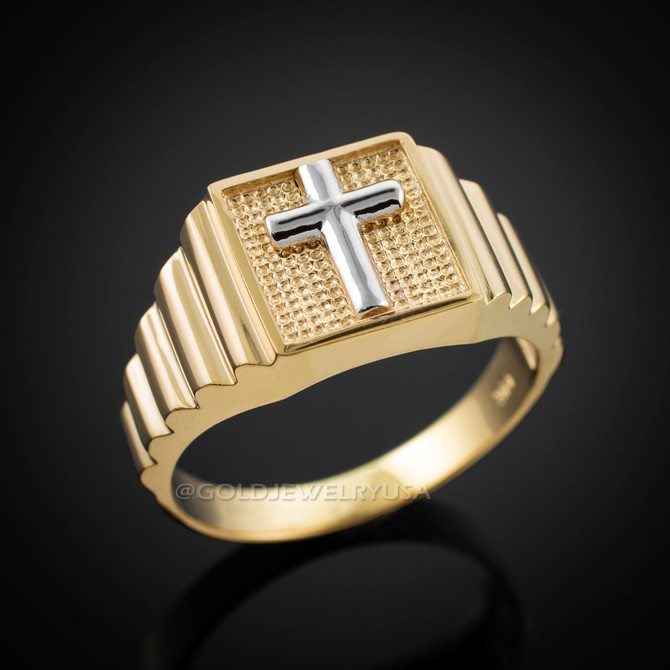 Men's Gold Cross Ring.