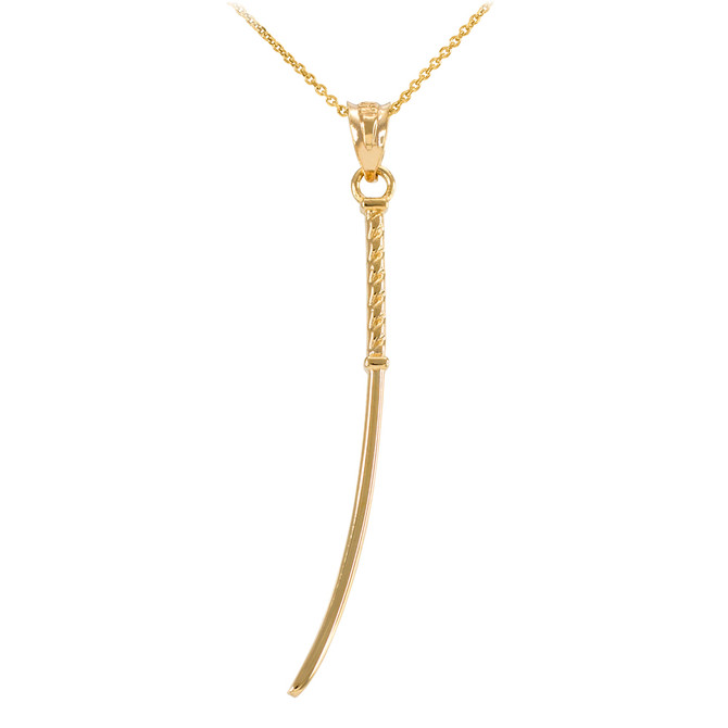 Solid Gold Japanese Katana Long Sword Pendant Necklace
