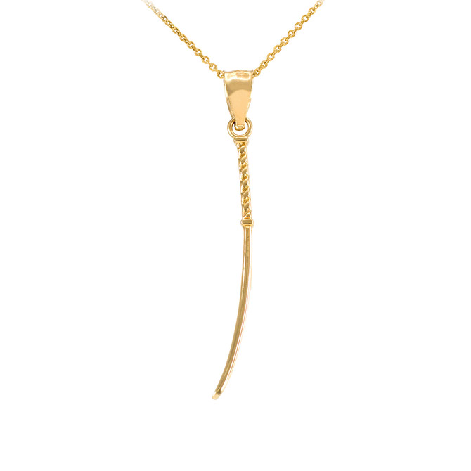 Solid Gold Japanese Katana Short Sword Pendant Necklace