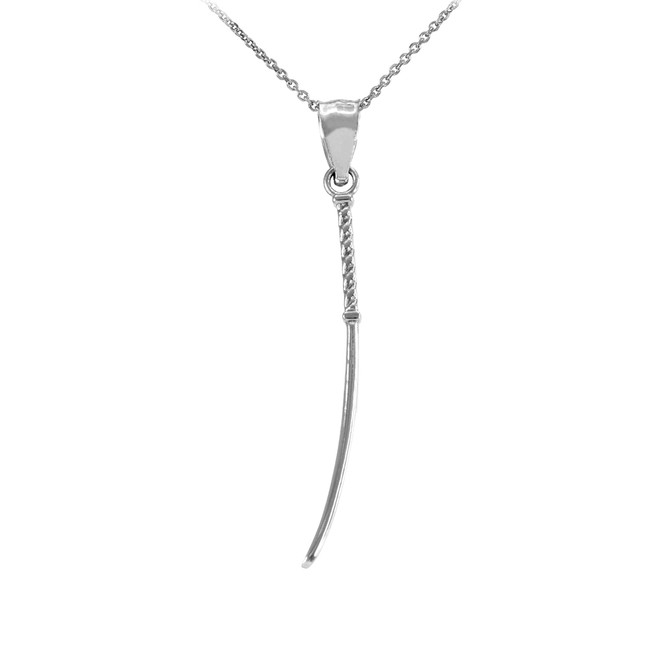 White Gold Japanese Katana Short Sword Pendant Necklace