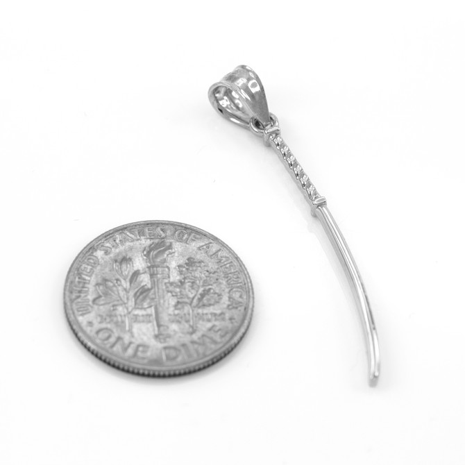 White Gold Japanese Katana Short Sword Pendant Necklace