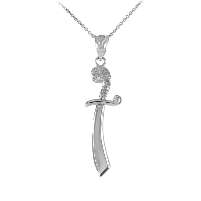 White Gold Scimitar Pendant Necklace