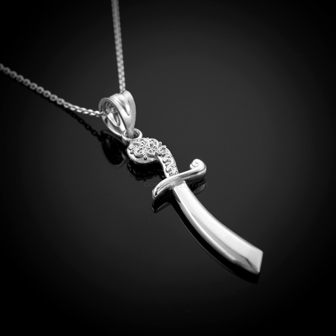 White Gold Scimitar Sword Necklace