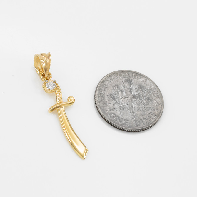 Gold Scimitar Knife CZ Pendant Necklace