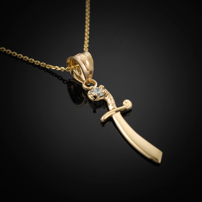 Gold Scimitar CZ Charm Necklace