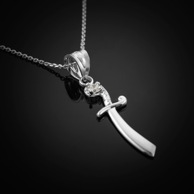 White Gold Scimitar CZ Necklace