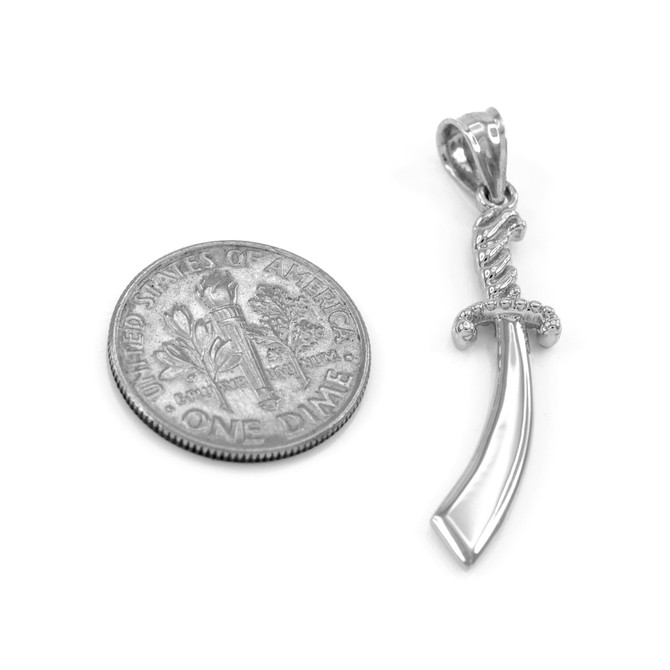 White Gold Islamic Scimitar Sword Pendant