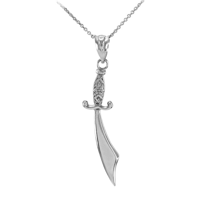 White Gold Scimitar Islamic Sword Pendant Necklace