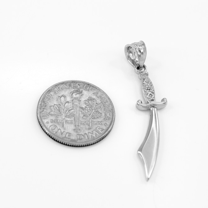 White Gold Scimitar Islamic Sword Pendant Necklace
