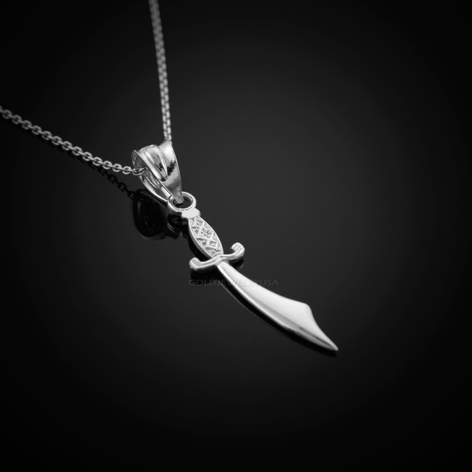 White Gold Scimitar Islamic Charm Necklace