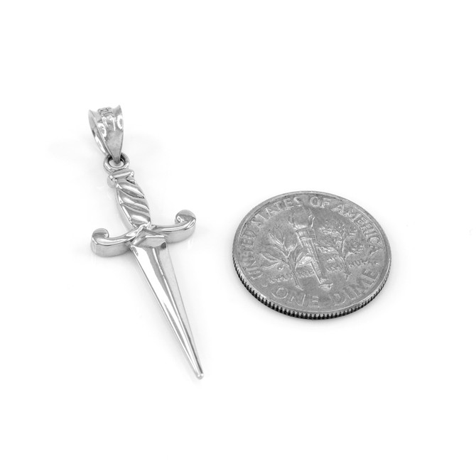 White Gold Dagger Knife Charm Necklace