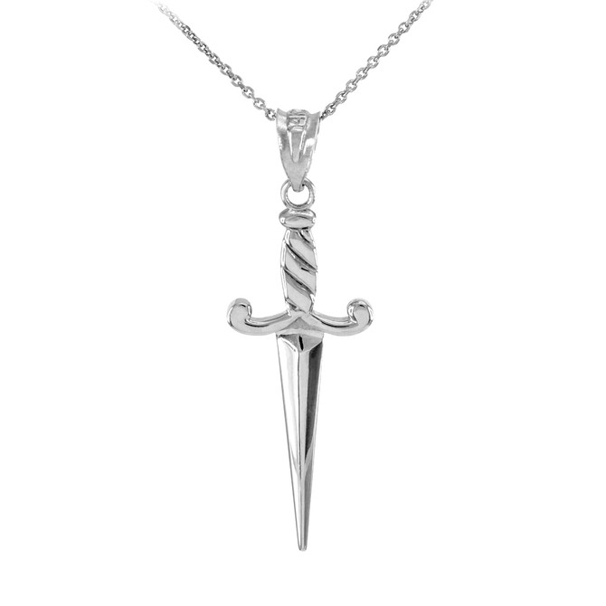 White Gold Dagger Knife Charm Necklace